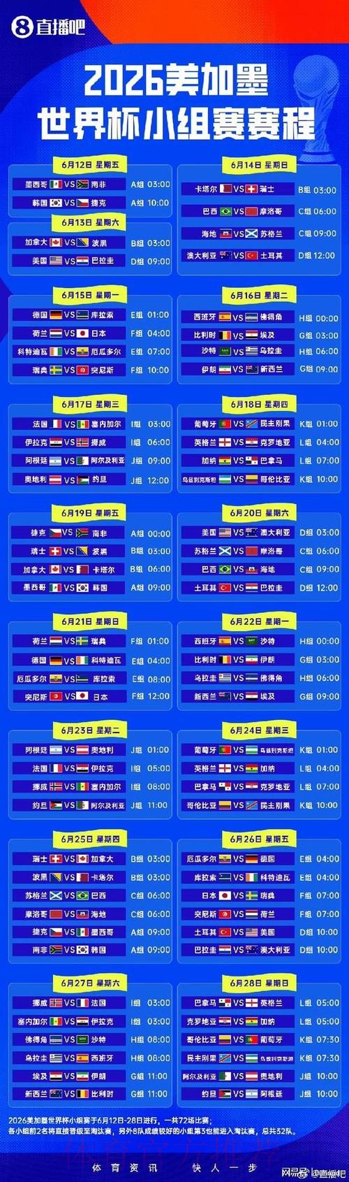 2026世界杯小组赛赛程最新完整安排查询入口